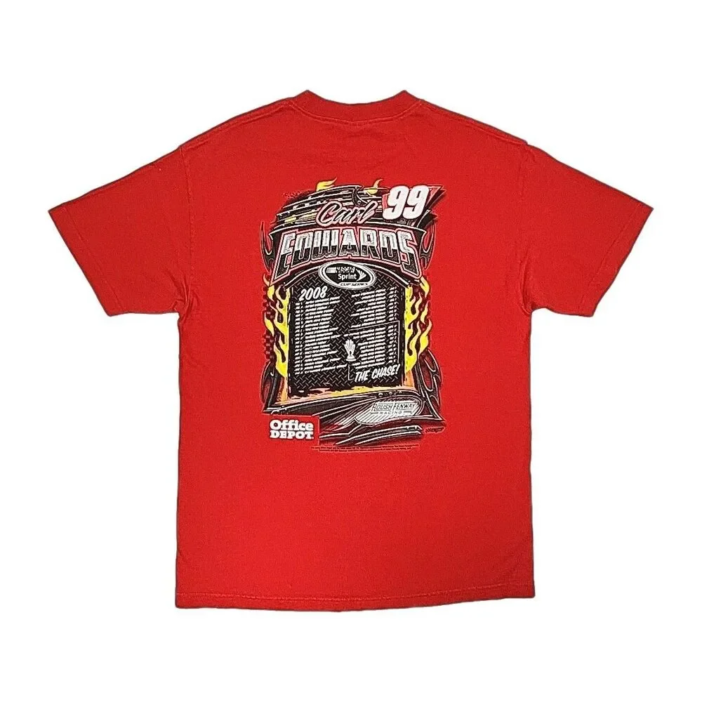 Carl Edwards T-Shirt Red Men Sz Large Nascar #99 Auto Racing 2008 Ford Rousch